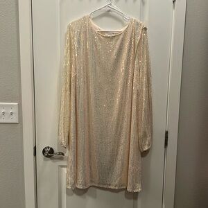 NWOT! Chic Soul - “Glitter on the Floor” Sequin Cream Dress